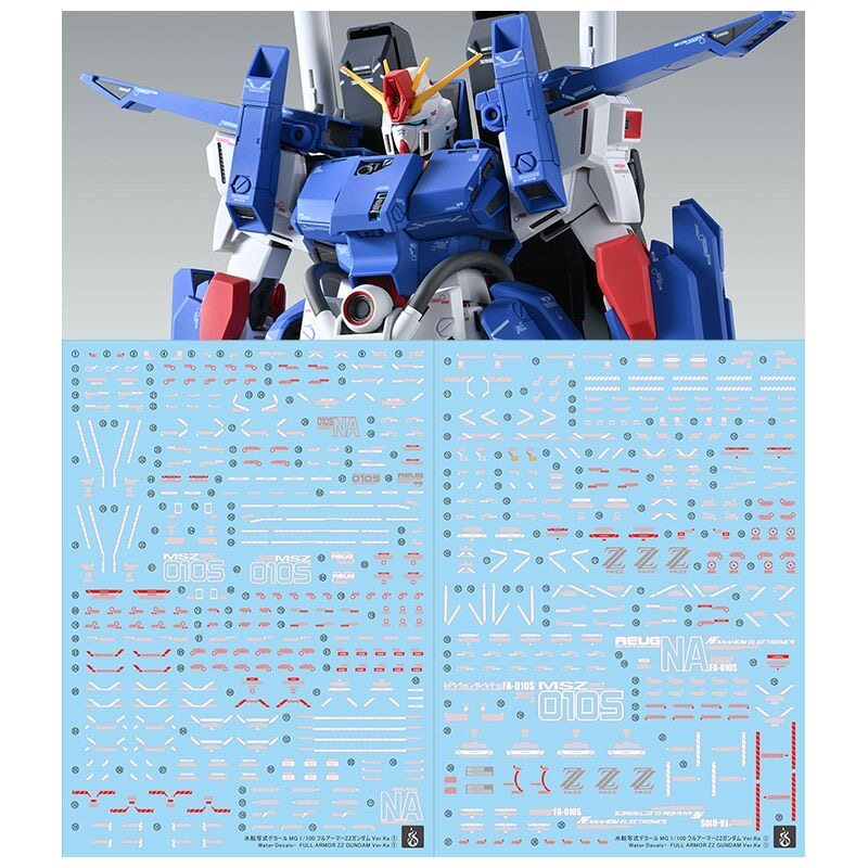 新版 炎 MG 1/100 全装甲ZZ高达 ZZFA 卡版 KA版 高清荧光水贴