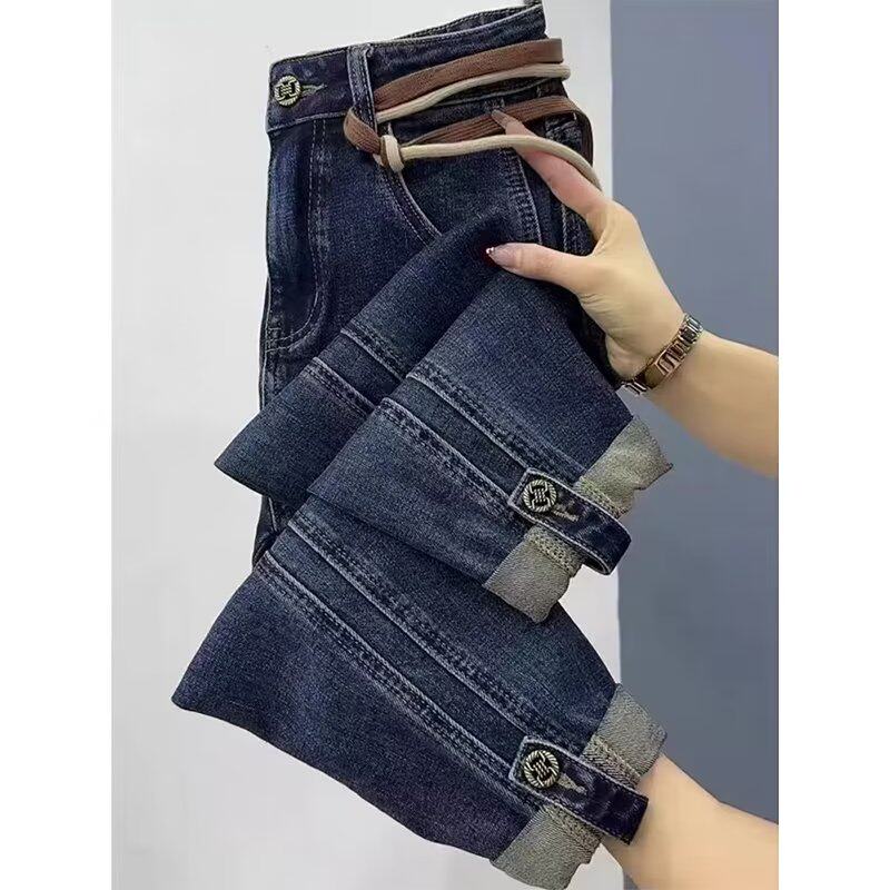 大码牛仔裤胖MM慵懒长裤