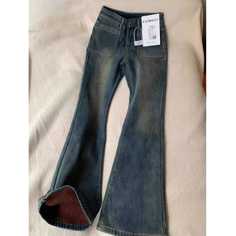 大码加绒弹力牛仔裤女2025秋冬