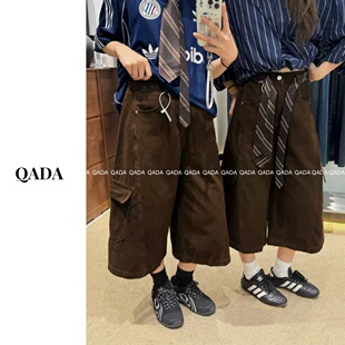 薄款 美式 高腰显瘦遮肉工装 A31阔腿牛仔裤 八分裤 春夏季 裤 女七分裤