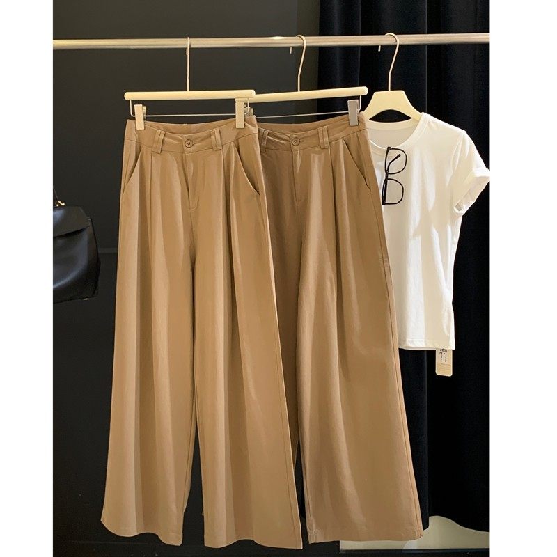 Q46休闲裤女夏季新款垂坠感阔腿裤高腰压褶直筒西装裤宽松拖地裤,女装/女士精品,休闲裤,淘宝优惠券,粉丝福利购,淘宝优惠卷
