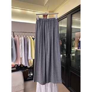 针织裤 F28灰色糯米裤 2025秋高腰垂感慵懒风休闲阔腿裤 卫裤 女薄款