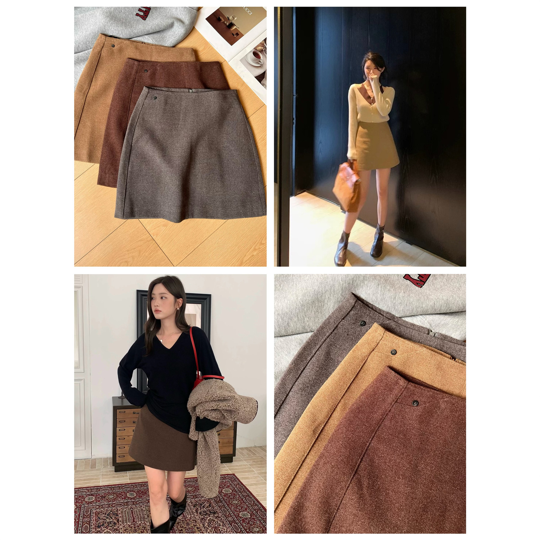 Q40毛呢短裙女气质包臀裙2025春季高腰修身显瘦呢子A字裙半身裙,女装/女士精品,半身裙,淘宝优惠券,粉丝福利购,淘宝优惠卷