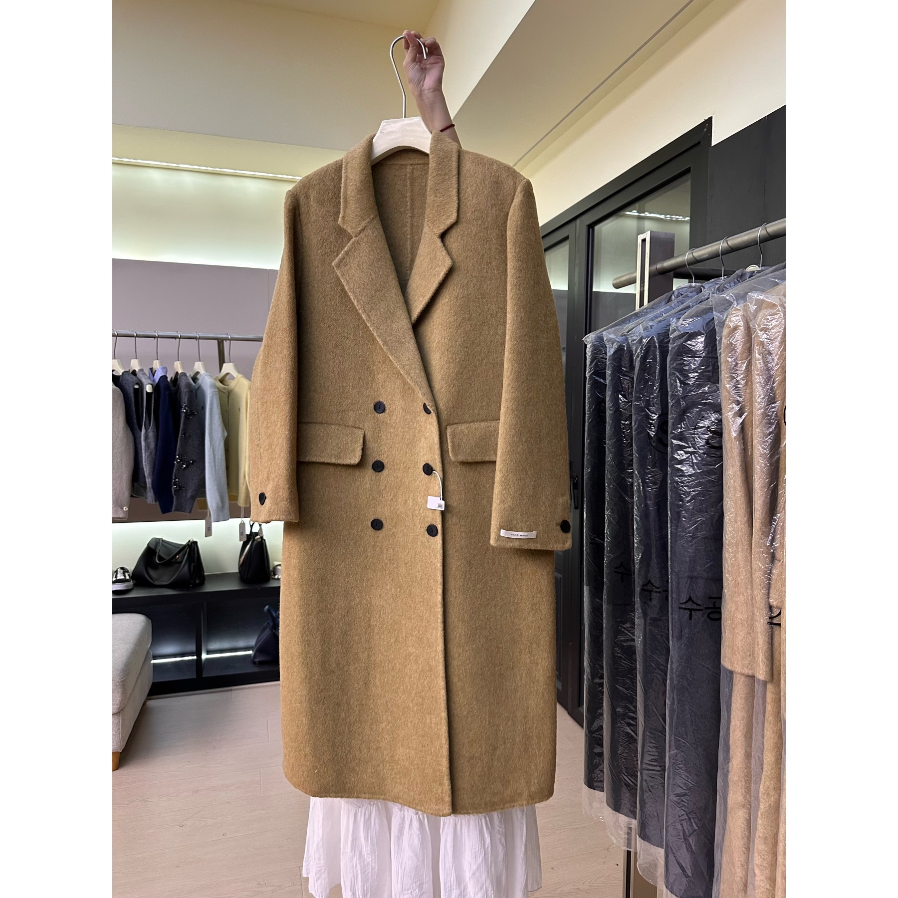 【韩单】F14双面羊毛大衣女长款秋冬轻奢西装领保暖百搭呢子外套