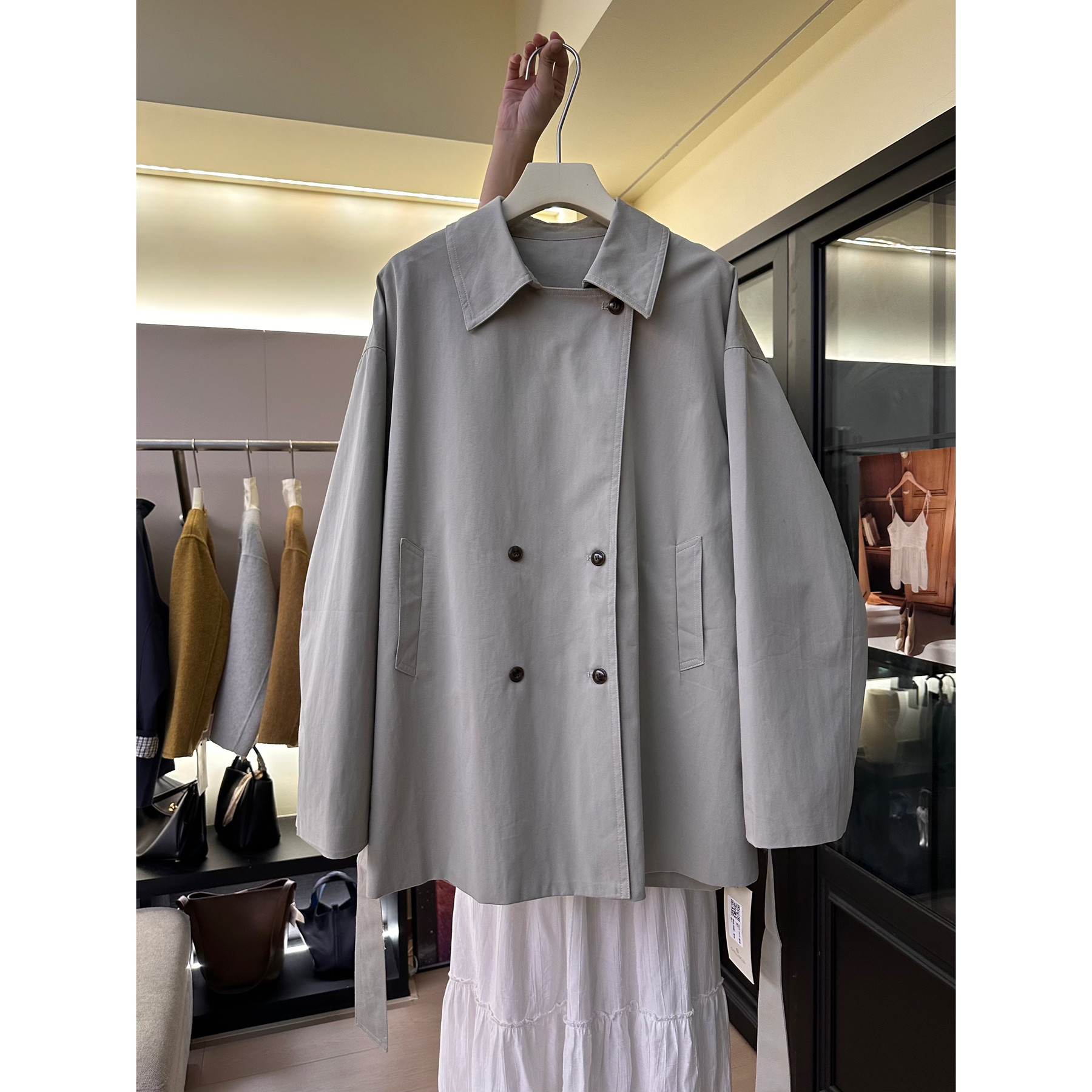 【捡漏】Q69韩版翻领风衣女秋冬新款宽松显瘦百搭中长款收腰外套