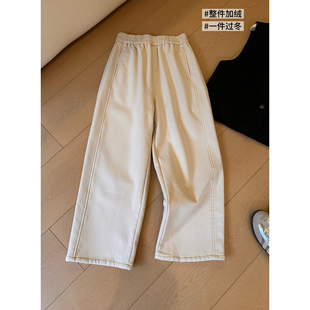 百搭显瘦休闲萝卜裤 女秋冬新款 J71弯刀阔腿裤 通勤九分裤 厚绒