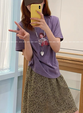 韩国订单。卡通印花短袖T恤女圆领Q19 宽松减龄麻感棉打底衫上衣