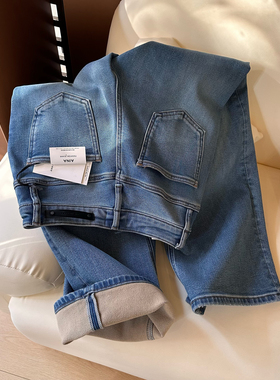 【ai*na原单】Q64加绒加厚牛仔裤女直筒冬季弹力显瘦自发热烟管裤