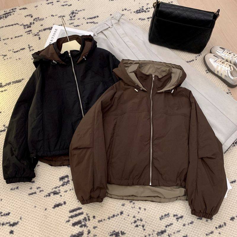 H10休闲棉服外套女2024秋冬新款宽松百搭简约高级感连帽夹克棉衣,女装/女士精品,短外套,淘宝优惠券,粉丝福利购,淘宝优惠卷