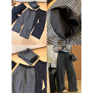 韩系高腰抽绳保暖阔腿裤 女冬新款 子 Q15加绒加厚羊毛阔腿裤 厚绒