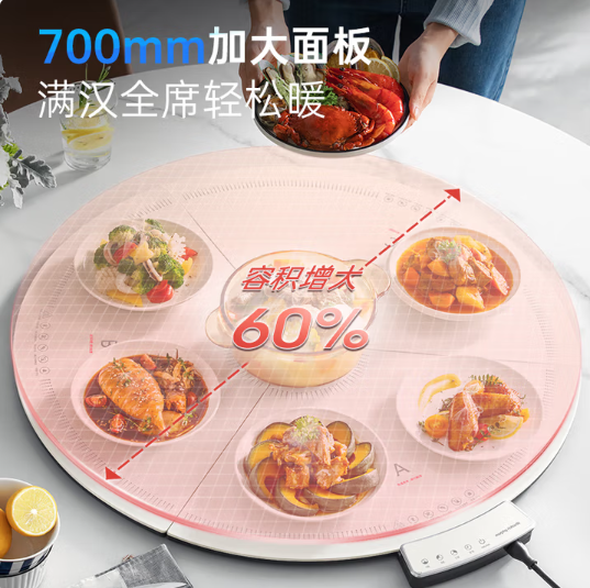 摩飞电器Morphyrichards折叠暖菜板圆形分区控温加热保温板MR8306