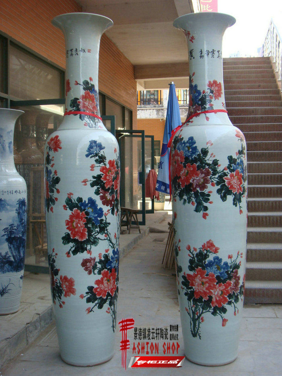 景德镇陶瓷手绘落地大花瓶牡丹花开富贵开业庆典2米酒店大厅摆件