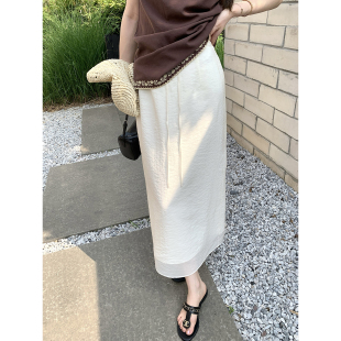 AHY 醋酸锦纶优雅简约拼接爽滑手感气质半身裙新品