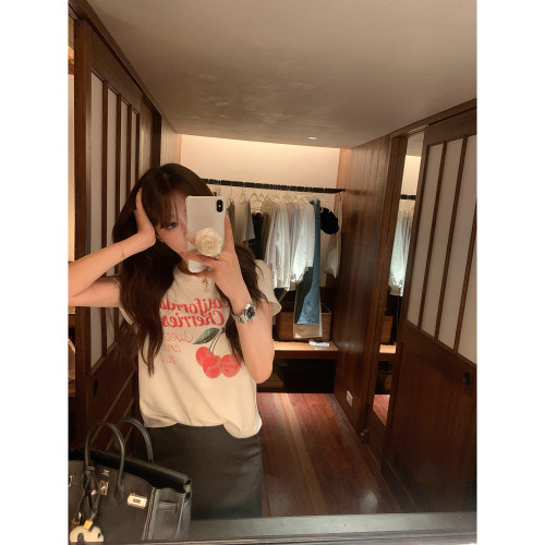 AHY圆领正肩水印复古印花T恤女