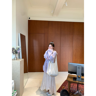 AHY 14支长毛马海毛毛衣女2024秋季新款宽松v领针织开衫休闲外套