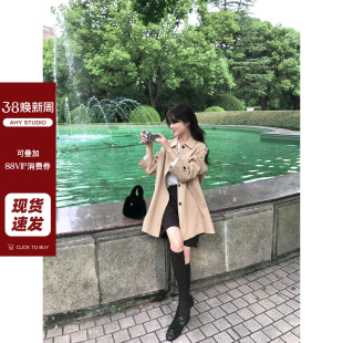 风衣外套女新品 现货 排扣小翻领后开叉气质中长款 简约经典 AHY