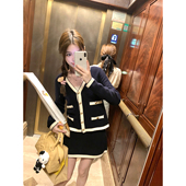 AHY 两件套 绵羊毛混纺小香风针织外套女短裙开衫 粉丝福利 5折