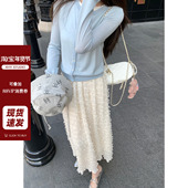 高腰中长款 现货AHY 蓬蓬羽毛半身裙女2025春装 仙女裙气质长裙子