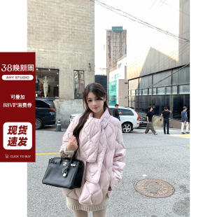3A棉感面料90白鸭绒设计围巾领宽松菱格羽绒服新品 现货 AHY