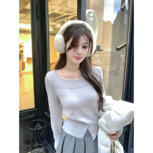 新品 气质简约设计感奶油色多色羊毛混纺抗起球针织衫 AHY