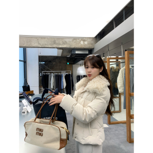 羊卷毛领灯芯绒软糯保暖90白鸭绒短款 复古调 羽绒服新品 AHY