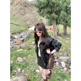 2024时尚 AHY 复古皮衣外套半身裙短裙两件套早秋穿搭套装