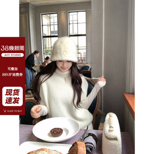 兔毛羊毛背心毛衣女新品 智性慵懒松弛感高领叠穿无袖 AHY 现货