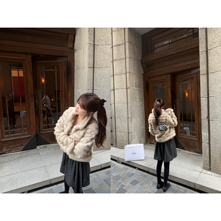 【AHY】千金少女~环保皮草仿獭兔毛立领加厚保暖短毛毛外套女新品