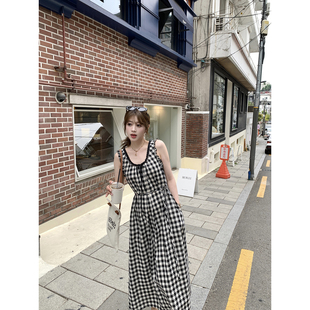 连衣裙 黑白格无袖 背心上衣两版 女2024夏季 显瘦裙子 AHY 新款 长款
