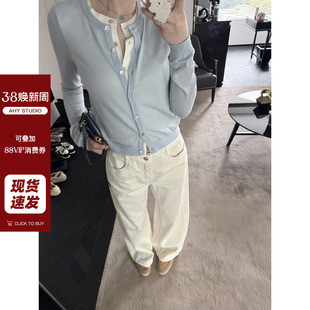 现货AHY 早春针织衫女薄款2025新款气质显瘦羊毛混纺假两件上衣