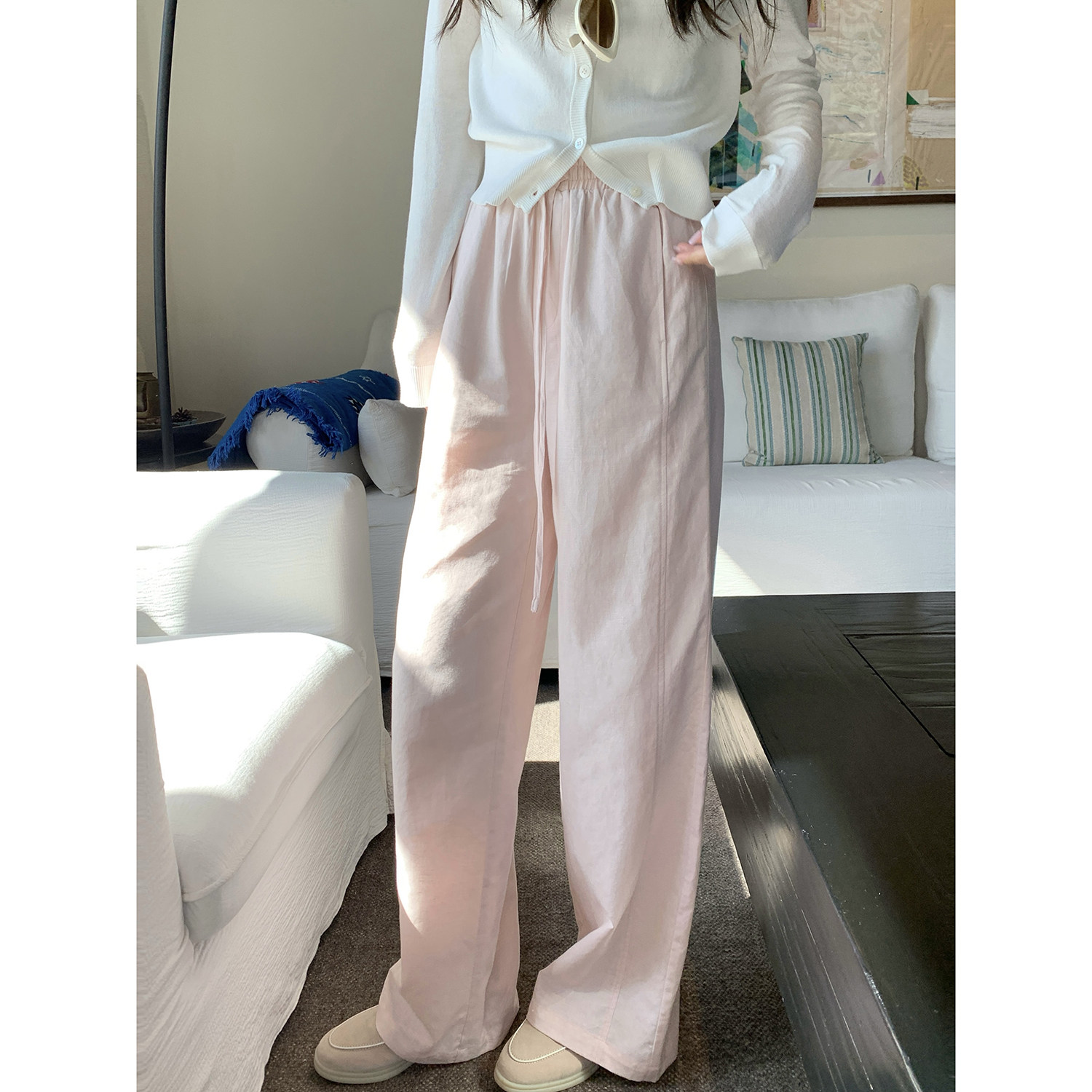 AHY 品质老钱不透亚麻裤苎麻混纺不易皱宽松直筒休闲裤子