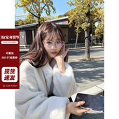 现货 保暖外套女新品 AHY 水波纹环保皮草仿真毛毛风衣中长款