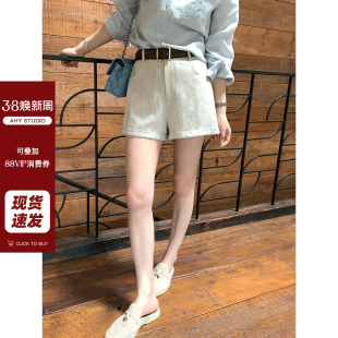 新品 短中裤 品味老钱莱赛尔亚麻混纺原麻色休闲品质西装 现货AHY