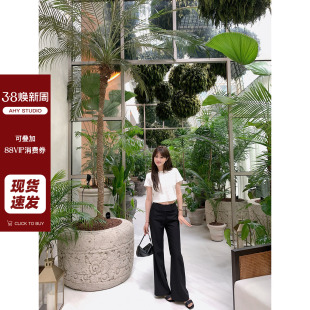 新品 现货AHY 透气黑色休闲长裤 型高腰高弹直筒夏季 时髦腿精窄腿裤