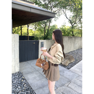 设计感a字半身裙短裙子 新款 AHY 高腰显瘦学院风百褶裙女秋季