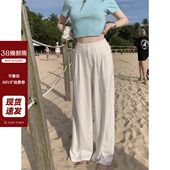 新品 休闲裤 淡雅梨黄莱赛尔亚麻松紧腰显瘦直筒夏季 现货AHY