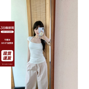 tee新品 现货AHY 莱赛尔棉混纺设计感遮副乳气质简约短袖