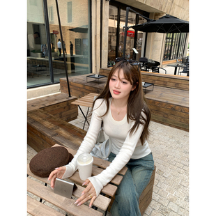 女2024秋季 打底衫 新款 百搭经典 上衣 AHY 圆领针织衫 绵羊毛修身