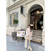 AHY 温柔奶油粉100羊毛气质精致简约圆领毛呢双面羊毛大衣新品