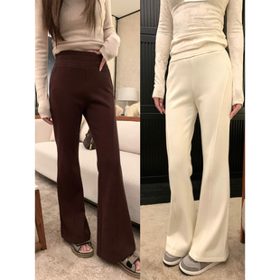 加厚加绒显瘦保暖长裤 AHY 2024新款 女冬季 子 高腰松紧腰微喇休闲裤