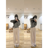 AHY 慵懒裤 少女粉羊毛醋酸混纺奥粒绒加厚直筒休闲裤 卫裤 新品