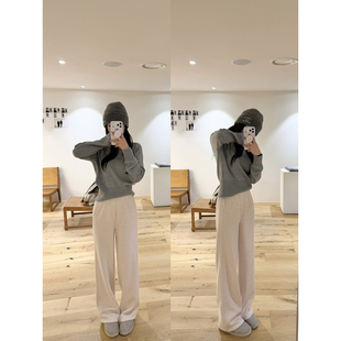 卫裤 少女粉羊毛醋酸混纺奥粒绒加厚直筒休闲裤 慵懒裤 新品 AHY