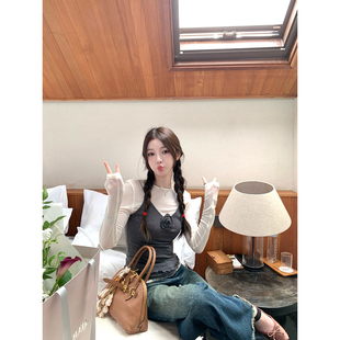 新款 两件套女早秋季 修身 减龄时尚 AHY 套装 花朵吊带羊毛打底衫