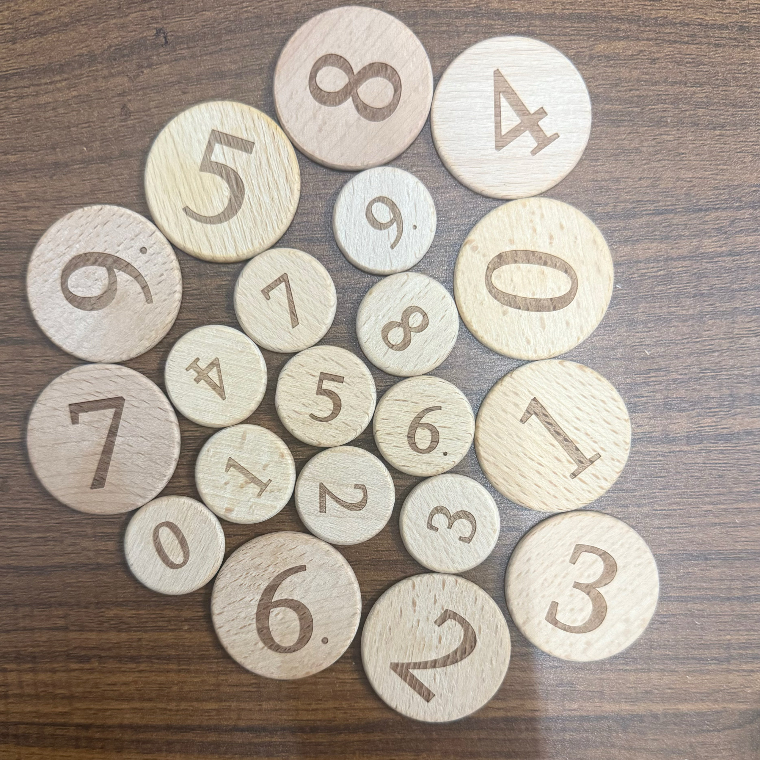 0-9数字 木片抓阄木片刻字榉木圆木片 0到9单面雕刻识字 识数教具