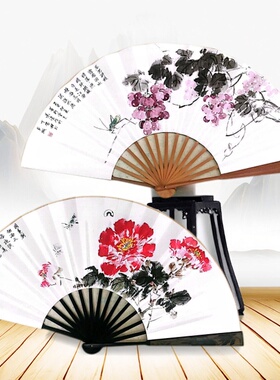 折叠扇子纯手工绘制国画扇面 工艺品送朋友伴手礼
