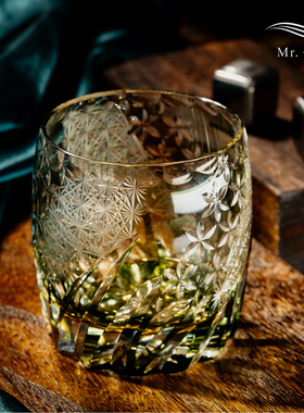 MR.Cai【风花】江户切子威士忌酒杯家用水晶玻璃雕刻洋酒杯礼盒装