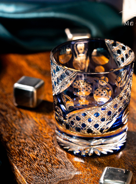 MR.Cai【揽月】江户切子威士忌酒杯家用水晶玻璃雕刻洋酒杯礼盒装