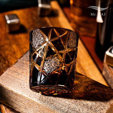 MR.Cai【闪电】江户切子威士忌酒杯家用水晶玻璃雕刻洋酒杯礼盒装