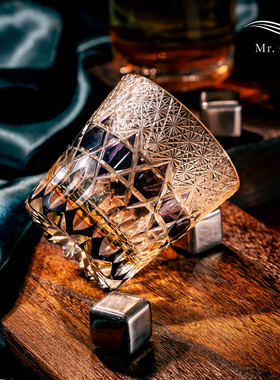 MR.Cai【萤石】江户切子威士忌酒杯家用水晶玻璃雕刻洋酒杯礼盒装