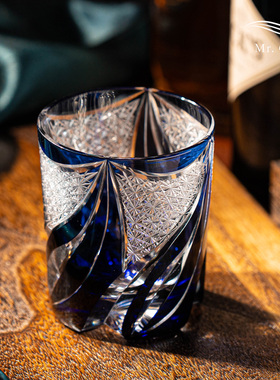 MR.Cai【水滴】江户切子威士忌酒杯家用水晶玻璃雕刻洋酒杯礼盒装